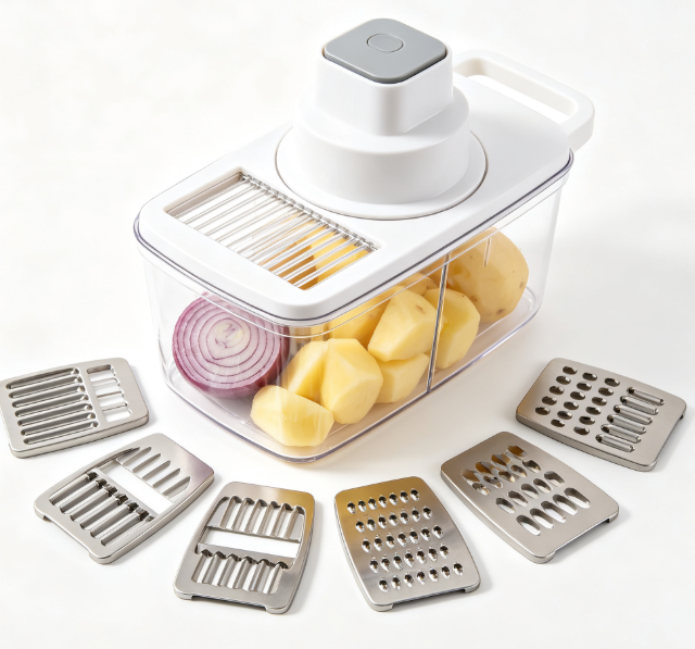 12-in-1 Multifunctional Vegetable Chopper, Food Dicer Slicer Grater with 7 Replaceable Blades & Container, Easy Clean Onion Potato Cutter for Kitchen Prep