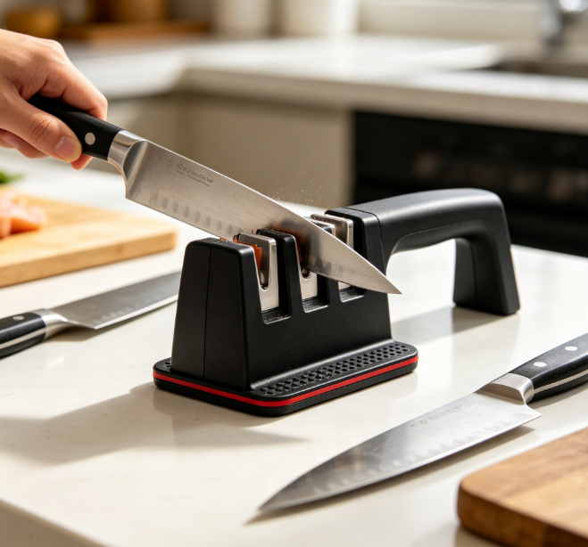 3-Stage Manual Knife Sharpener, Quick Restore Blunt Kitchen Knives Sharpening Tool, Safe Non-Slip Base for Chef Steak Paring Knives